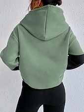 baratos Tops Simples-Mulheres Pulôver Moletom Com Capuz Bloco de cor Roupa de rua Casual Manga Longa Com Capuz Tops regulares Rua Para Noite Patchwork Rosa Verde Bege Outono Inverno