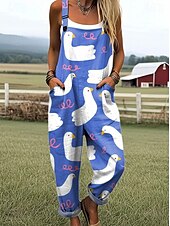 preiswerte lässige Overalls-Damen Strampler Aktiv Grafik Ärmellos Gerade Knöpfe Urlaub Straße Lässiger Schnitt Weiß Hellgrün Blau Sommer