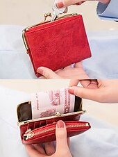 お買い得  ウォレット-女性用 ウォレット クレジットカードホルダーウォレット PUレザー オフィス ショッピング カジュアル ジッパー 複数のポケット 大容量 純色 ブラック ピンク レッド