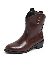 abordables Cowboy et bottes occidentales-Bottes mi-mollet western couleur café pour femmes avec boutons décoratifs – design élégant inspiré de la ferme pour les festivals de récolte et les vêtements d&#039;extérieur décontractés