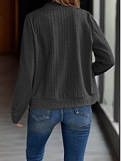 cheap Hoodie Jacket-Women&#039;s Casual Jacket Comfortable Breathable Full Zip Daily Casual Plain Casual Daily Regular Stand Collar Regular Fit Long Sleeve Outerwear Black Gray Spring Fall