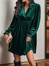 preiswerte Einfaches Kleid-Damen Minikleid Samtkleid Freizeitkleid Mode Modern Täglich Date Wochenende Normale Passform Einfach Langarm V Ausschnitt Wein Marineblau Orange Grün Herbst Winter