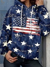 abordables Top jour de l’indépendance-Sweat à capuche pour femmes Pullover Sweatshirt Oversized à manches longues Casual Graphique Drapeau Irlandais Chaud Actif Hauts à capuche Règuliers Street Dailywear Imprimé Bleu marine Bleu foncé