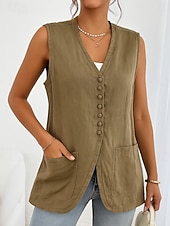 economico Gilet-Per donna Gilet Confortevole Traspirante Tasca Bottoni Casual Semplice Vacanza Streetwear Casuale Abbigliamento quotidiano Monopetto Corto Scollo a V Vestibilità regolare Senza Maniche Capispalla