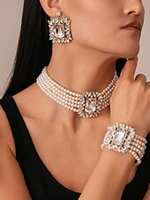 olcso Esküvő ACC-női gyöngyös strasszos ékszer - vintage ihletésű nyaklánc, karkötő és fülbevaló Gatsby partikra és esti eseményekre