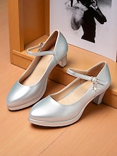 abordables Block Heels-Escarpins Mary Jane rouges à talon moyen pour femmes – chaussures habillées classiques à bout rond avec bride à la cheville et breloque pour dames, idéales pour le bureau, l&#039;église ou les événements semi-formels