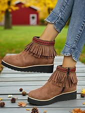 abordables Bottines-Femmes Bottes Quotidien Broderie Bottines Gland Broderie Compensé Bout Rond Vacances ancien Occasionnel Faux daim Fermeture éclair Noir Bleu Marron