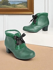 abordables Années 1950-Bottines bordeaux d&#039;inspiration victorienne des années 1900 pour femmes – bottines à talons à lacets en similicuir avec nœud en ruban pour un usage quotidien et des tenues vintage
