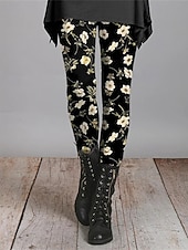 preiswerte -Damen Hosen Hose Leggings Gemütliche Leggings Streetwear Lässig Volle Länge Hohe Taille Blume Elastischer Bund Druck Atmungsaktivität Bequem Dehnbar Urlaub Straße Alltagskleidung Schwarz Orange Grün