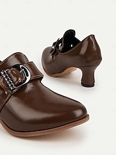 billige 1920-tallet-Retro brune damesko med imitert skinn – pumps inspirert av 1930-tallet for elegant kontorantrekk og antrekk i vintagestil