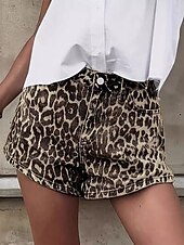 levne Džínové šortky-Dámské Kraťasy Kalhoty Šik ven Na běžné nošení Krátký Přírodní Leopard Kapsy Elastický pas Pohodlný Pohodlné Dovolená Jdeme ven Hnědá Léto Běžný