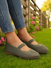 olcso Női lapos sarkú cipők-női széles orrú, flyknit Mary Jane lapos sarkú cipő – kényelmes, lélegző, hétköznapi viseletre, kerti sétákra és hosszú állásidőre