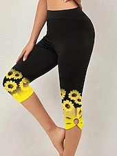 billiga -Dam Byxor Damasker Streetwear Ledigt Vadlängd Naturlig Blomma Elastisk midja Mönster Mjuk Gata Helgdag Dagliga kläder Svart Höst Normal