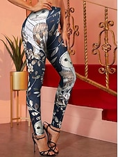 baratos Animais Impressão-Mulheres Leggings Férias Vintage Estilo Étnico Mimolet Cintura Alta Floral Gráfico Pássaro Impressão 3D Secagem Rápida Respirabilidade Macio Com Stretch Diário Casa Ao ar livre Bronzeado Preto Outono