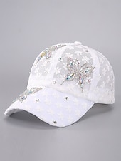olcso Női kalapok-női légáteresztő, hálós, virágmintás, strasszos baseballsapka - elegáns pillangós dizájn, ideális divatos szabadidős tevékenységekhez, szabadtéri tevékenységekhez és bulikhoz