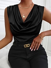 גופייה לנשים סאטן חלקה אופנתי מודרני ללא שרוולים צווארון מרופד רגיל חולצות יומיומי ליציאה סוף שבוע שחור כתום חאקי קיץ זול חולצות שמלות-גופייה לנשים סאטן חלקה אופנתי מודרני ללא שרוולים צווארון מרופד רגיל חולצות יומיומי ליציאה סוף שבוע שחור כתום חאקי קיץ