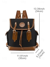 cheap College Backpacks-Women&#039;s Vintage Faux Leather Trim Backpack - Waterproof Canvas Preppy School Bag with Drawstring Closure for Teenage Girls, Students and Daily Use