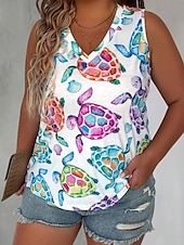 abordables Hauts-Femmes Grande taille Hauts T-shirt Graphique Animal Sans manches Col en V Occasionnel Quotidien Polyester Été Bleu