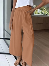 baratos perna larga e cintura alta-Mulheres Perna larga Calças Roupa de rua Casual Comprimento total Natural Tecido Cintura elástica Confortável Feriado Roupa Diária Final de semana clarete Ferrugem Azul marinho Branco Outono Normal