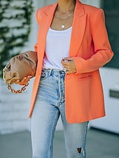 preiswerte Blazer &amp; Anzüge-Damen Blazer Bequem Atmungsaktiv Tasche Mode Modern Einfach Arbeit Täglich Regulär Umlegekragen Normale Passform Langarm Oberbekleidung Rosa Orange Grün Frühling Herbst