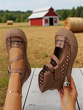 preiswerte Ballerinas für Damen-Mary-Jane-Schuhe aus Kunstleder mit weiter Passform und Cut-outs – bequemer Retro-Casual-Stil für Bauernhofbesuche, Gartenspaziergänge und Wochenendausflüge