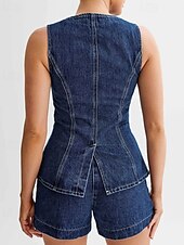 cheap Women&#039;s Blouse Suits-Women&#039;s Active Fashion Blouse Shorts Sets Sleeveless Crew Neck Solid Color Split Thigh Vacation Casual Daily Blue Summer Regular Fit