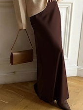 abordables Jupes unies-Femmes Jupe Moulant Mode Maxi Taille Basse Jupes Uni Micro-Élastique Soirée Rue Noir Blanche Kaki Gris Claire Automne Polyester