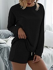 tanie Damskie krótkie komplety-Damskie Moda Moda miejska Codzienny Zestawy spodenek Długi rękaw Półgolf Równina Ściągana na sznurek Codzienny Czarny Rumiany róż Królewski błękit Lato Luźna