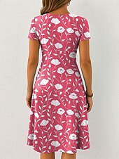 preiswerte Blumenkleider-Damen Midikleid Strickkleid Freizeitkleid T-Shirt-Kleid Sommerkleid Urlaub Lässig Boho Strand Normale Passform Blumen Grafik Kurzarm V Ausschnitt Rosa Blau Orange Grün Sommer Frühling