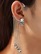 cheap Halloween Accessories-Women&#039;s Halloween Skeleton Skull Drop Earrings Set – Gothic Punk Ear Cuffs with Dangling Chains for Costume Party &amp; Cosplay
