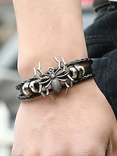 abordables Accessoires d&#039;Halloween-Bracelet araignée d&#039;Halloween pour homme – Bracelet tressé en similicuir gothique avec breloque araignée en alliage, bijou ajustable de style punk pour fêtes, cosplay et événements en boîte de nuit