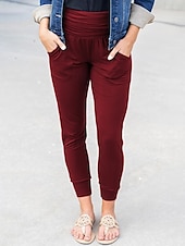 billiga Enkla Leggings-Dam Byxor Damasker Streetwear Ledigt Fullängd Naturlig Slät Ficka Elastisk midja Mjuk Utomhus Semester Utekväll Grå Svart Röd Blå Höst Normal