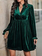preiswerte Einfaches Kleid-Damen Minikleid Samtkleid Freizeitkleid Mode Modern Täglich Date Wochenende Normale Passform Einfach Langarm V Ausschnitt Wein Marineblau Orange Grün Herbst Winter