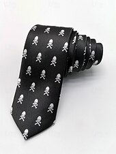 economico Accessori di Halloween-Cravatta da uomo con stampa ragnatela di Halloween – cravatta sottile in raso bianco e nero, elegante accessorio per feste, cosplay, eventi formali e abiti da ufficio per Halloween