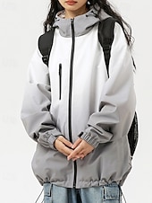 billiga aktiv jacka-Dam Hoodiejacka Håller värmen Bekväm Dragkedja Ficka Mode Färggradient Utomhus Semester Dragkedja Normal Huva Normal Långärmad Ytterkläder Gul Ljusgrå Höst Vinter