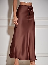 abordables Faldas Lisas-Mujer Falda Casual Maxi Tiro Medio Faldas Plano Correa Microelástico Vacaciones Calle Vino Azul marinero Negro Verde Ejército Otoño Poliéster