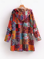 abordables Sudaderas forradas de forro polar-Mujer Abrigo Mantiene abrigado Cómodo Botones Estampado Casual Floral Noche Casual Diario Botonadura Simple Largo Con Capucha Ajuste regular Manga Larga Ropa de calle Amarillo Rojo Azul Piscina Otoño