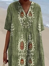 abordables Robes Boho-Femmes Robe Midi Robe d&#039;Été Robe trapèze Vacances Occasionnel Chaussures de plage Soirée Sortir Plage Coupe Ample Fleuri Graphique Tribal Manche Courte Col en V Bleu Vert Été Printemps