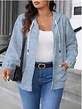 abordables veste à capuche-Femmes Veste Décontractée Confortable Respirant Avec Poches Mode Occasionnel Uni Occasionnel Tenue quotidienne Régulier À capuche Coupe régulière manche longue Vêtements d&#039;extérieur Bleu Ciel Noir