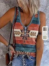economico Top Boho-Per donna Canotta a canotta Grafico Geometrico Astratto Bohemien Vintage Elegante Senza Maniche Scollo a V Top Regolari Quotidiano Stampato Bianco Giallo Rosso Blu Arancione Estate Primavera