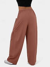 economico gamba larga e vita alta-Per donna Gamba larga Pantaloni Eleganti Streetwear Casual Lunghezza intera Naturale Semplice Tasca Design con Coulisse Elastica Comodo Streetwear Ferie Rosso violaceo Nero Verde militare Marrone