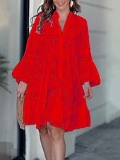 economico Abiti Floreali Stampati-Per donna Mini Abito Abito in Pizzo Vestito Casual Moda Moderno Quotidiano Spiaggia Weekend Vestibilità regolare Semplice Manica Lunga Scollo a V Bianco Rosso Rosso rosa Primavera Autunno