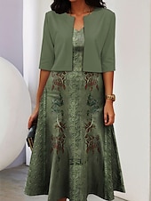 abordables Art &amp; Design Robe-Ensemble de robes pour femmes en deux pièces robe midi avec veste élégante robe en A manches mi-longues robe décontractée semi-formelle imprimé graphique ombragé encolure en V rendez-vous noire rose