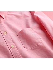 economico Camicie-Camicia da donna in 100% cotone, tinta unita, stile bohémien, vintage, da giorno, a maniche lunghe, con colletto, da giorno, per le feste, con tasca, bianca, rosa, rossa, blu, viola, primavera,