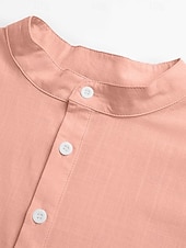  Herren Hemd Leinenhemd Popover-Hemd Sommerhemd Strandbekleidung Stehkragenhemd Einfach Urlaub Lässig Schwarz Weiß Gelb Rosa Kurzarm Stehkragen Sommer Bekleidung