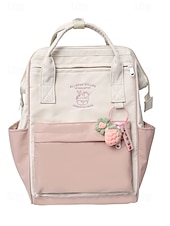 abordables Sacs à dos de Collège-Sac à dos kawaii colorblock pour adolescentes – cartable léger avec grande capacité et porte-clés en forme de fruit pour un usage quotidien et sur le campus