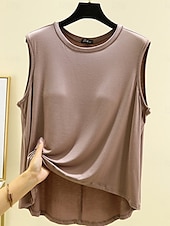 olcso Egyszerű ujjatlan felső-Női Camisole Tank Top Tömör szín Napi Alkalmi Ujjatlan Terített nyak Normál felsők Napi Fekete Arcpír rózsaszín Bíbor Lóhere Khakizöld Nyár Tavasz