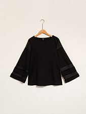 billiga Tvådelade set-Dam Vardaglig stil Chiffong Huvudstad Enfärgad / vanlig färg Dagliga kläder Datum Utekväll Illusion ärm Svart Vit Marinblå Crewneck Ren färg Ledig Långärmad Elegant Ledigt vardag Rund hals Vår