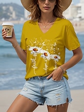 ieftine Umor &amp; Citate tricou-Pentru femei Tricou Grafic Animal Scrisă Epocă Stilat Clasic Manșon scurt În V Topuri obișnuite Zilnic Imprimeu Negru Alb Galben Roșu-aprins Albastru piscină Vară Primăvară