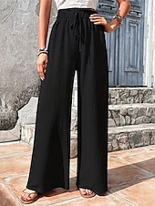 billiga breda ben och hög midja-Dam Brett skaft Byxor Palazzo byxor Mode Streetwear Fullängd Hög midja Slät Elastisk midja Mateial som andas Bekväm Gata Dagliga kläder Utekväll Svart Vår Höst Normal